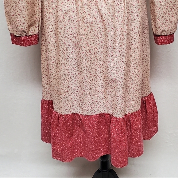 Vintage 60s JCPENNEY Tan Red Floral Calico Print Tie-Waist Boho Peasant Dress S - Picture 13 of 15